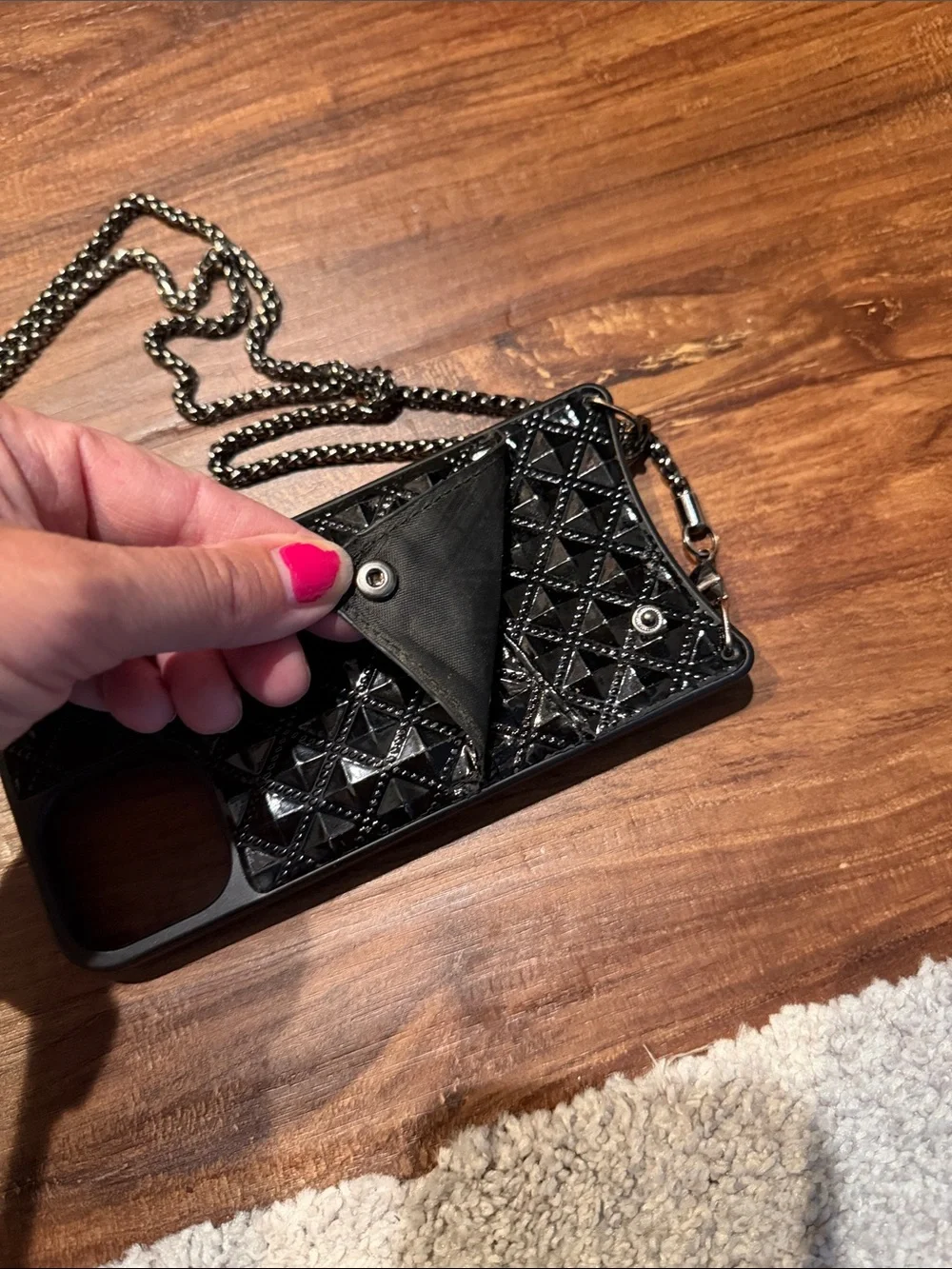 Black Quilted Patent Crossbody iPhone Case with Chain